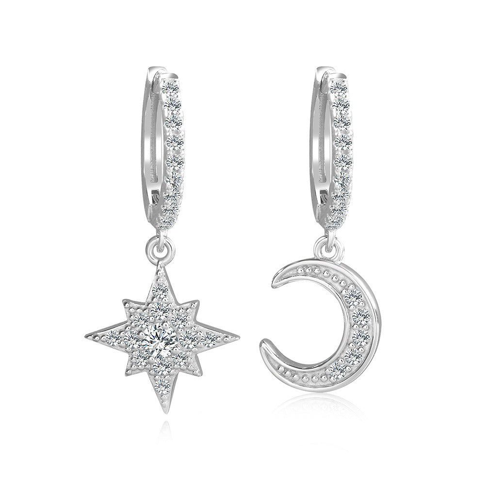 Ethereal Moon and Star Dangling Huggie Moissanite Earrings