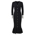 Sandro Elegant V-Neck Mermaid Knit Dress with Button Detail