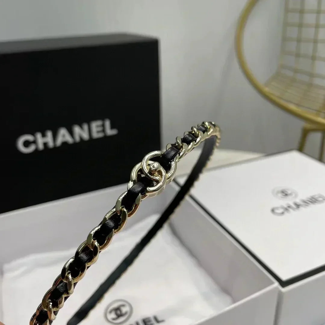 Chanel Black Leather Hair Band