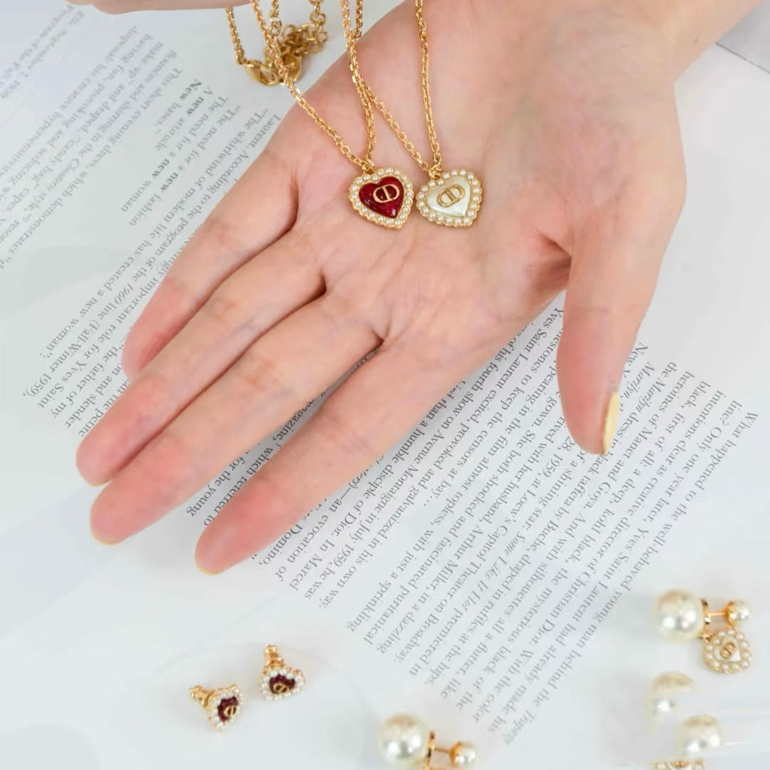 Dior Diamond Heart Necklace Bracelet Earrings