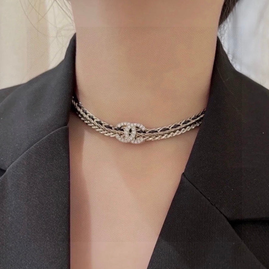 Chanel Black Leather Gold Choker