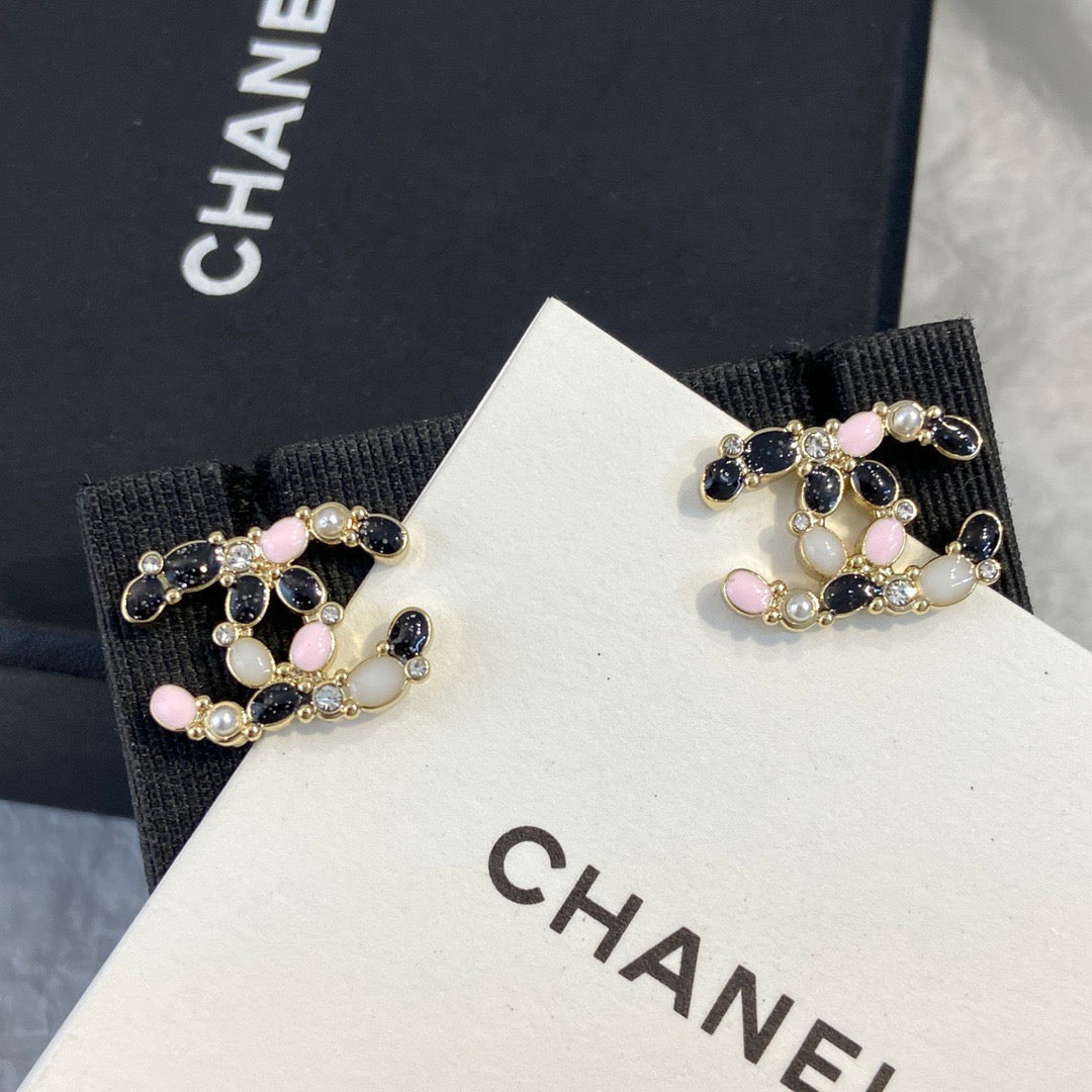 Chanel Black Pink Earrings