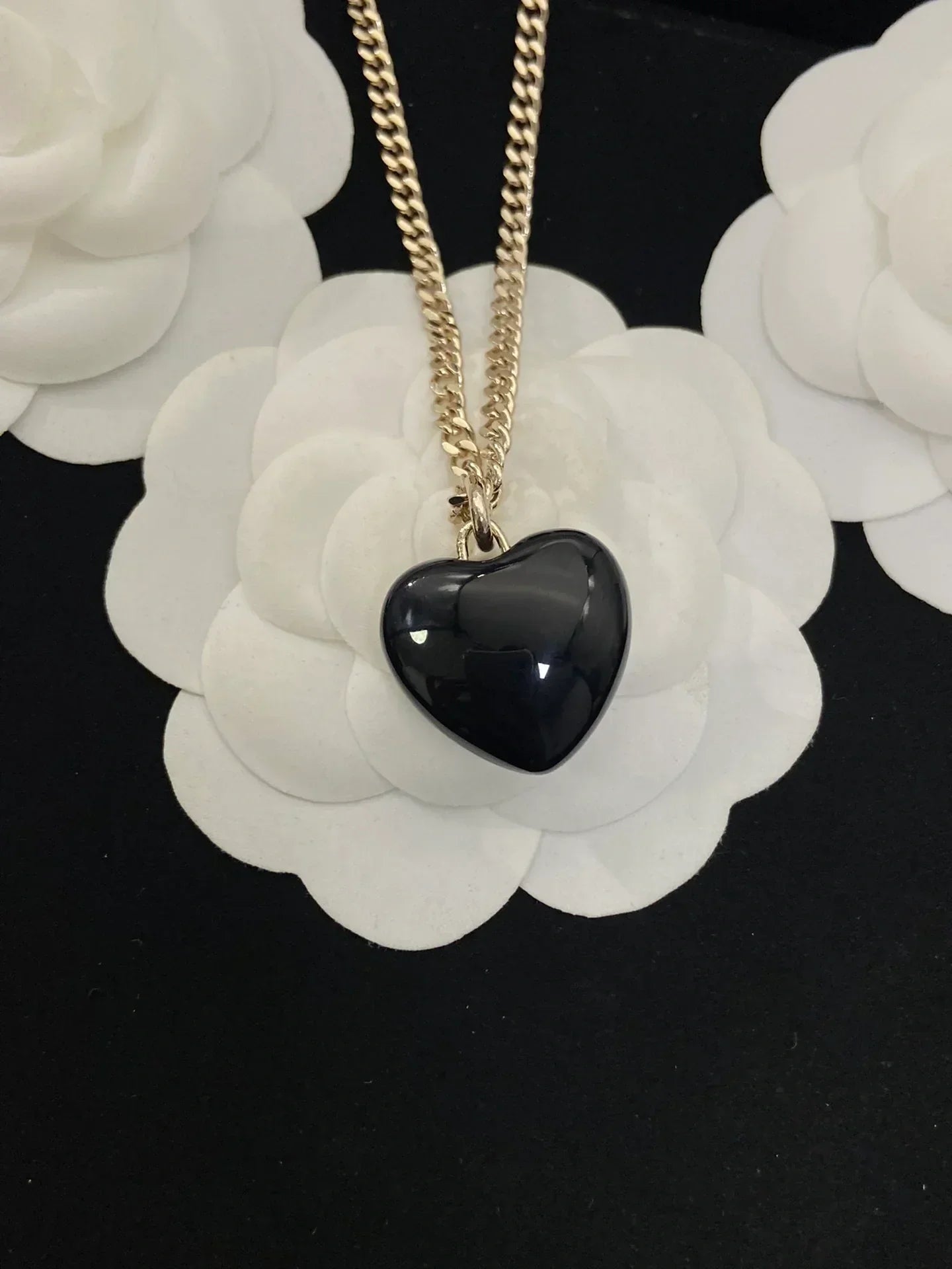 Chanel Black Heart Pendant Necklace