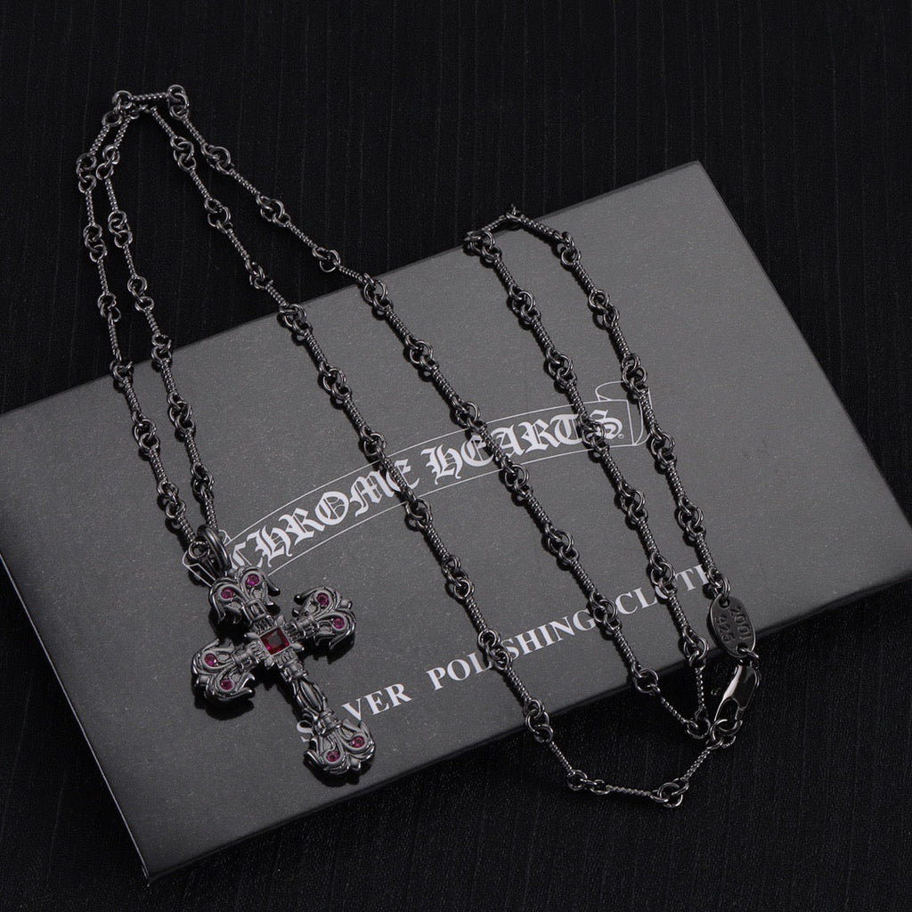 Chrome Hearts Black Purple Diamond Necklace