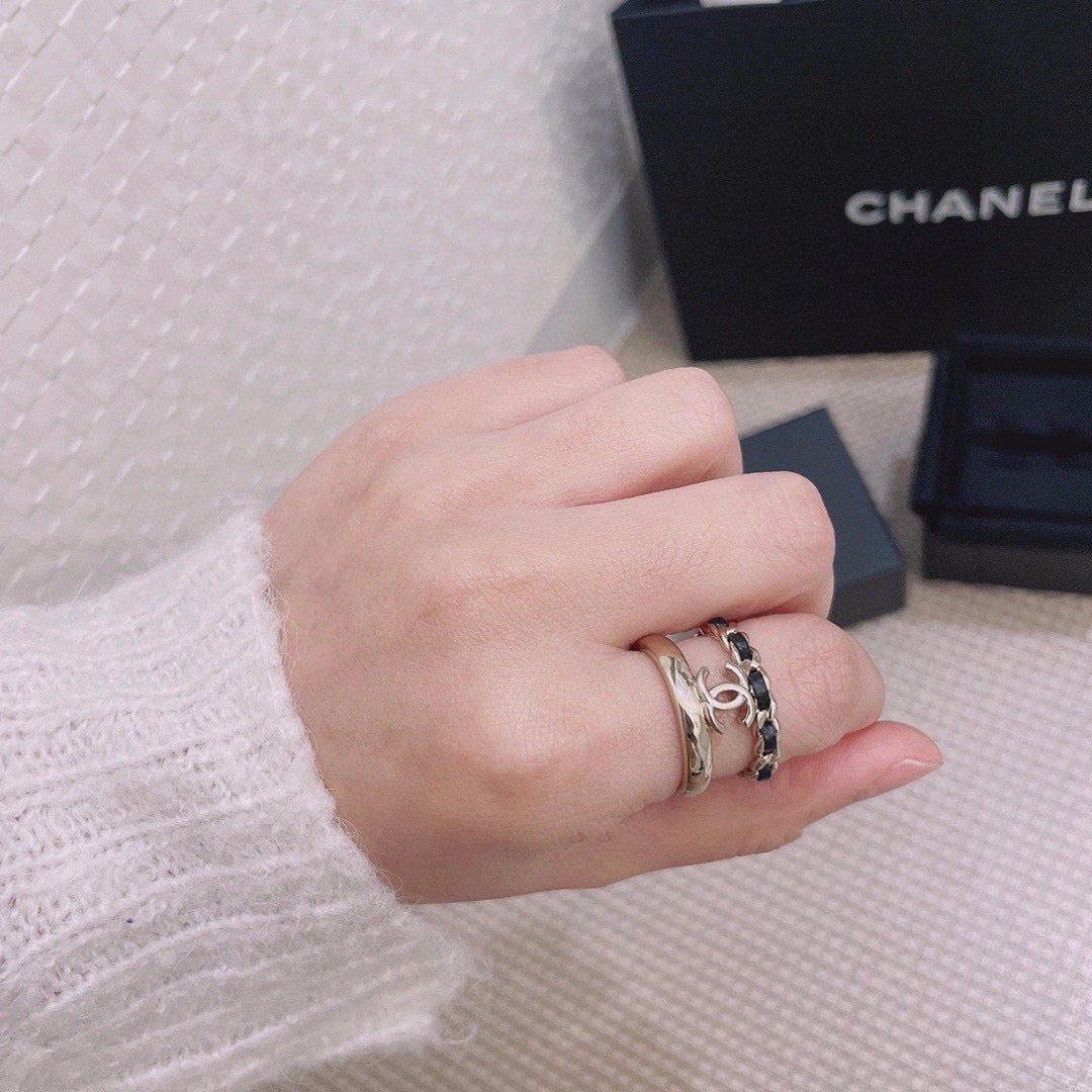 Chanel Black Leather Open End Ring