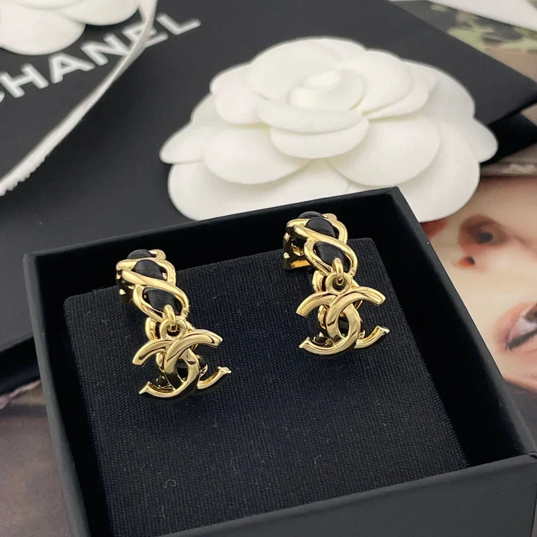 Chanel Black Leather Earrings