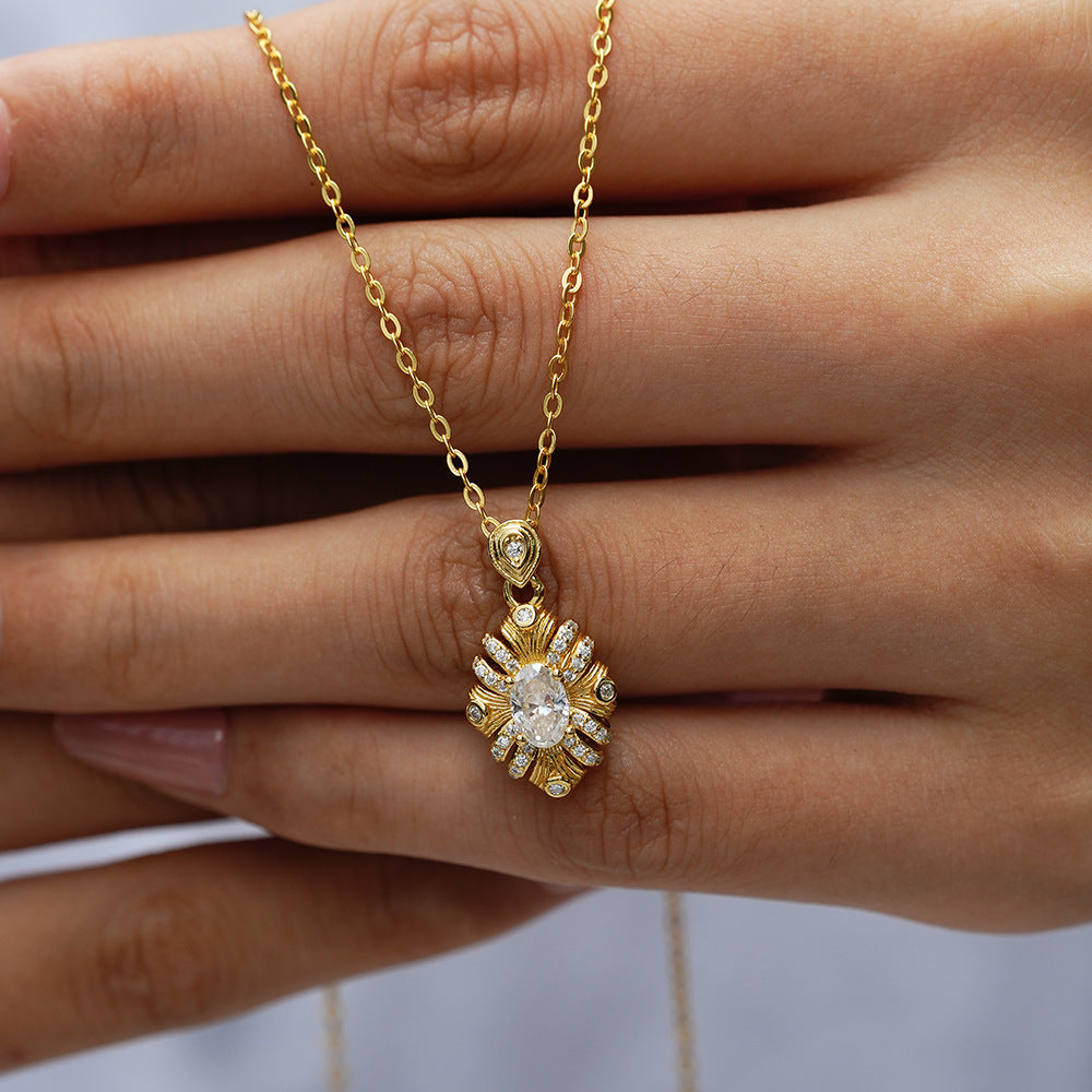 Sparkling Moissanite Sunflower Pendant Necklace